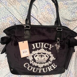 New Black Juicy Couture Purse Tote Bag Handbag Vintage Style Velvet MSRP $99